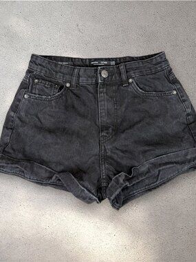 Bershka High Waist Denim Shorts Women's 4 Black Grunge Mall Emo Y2K Whimsygoth